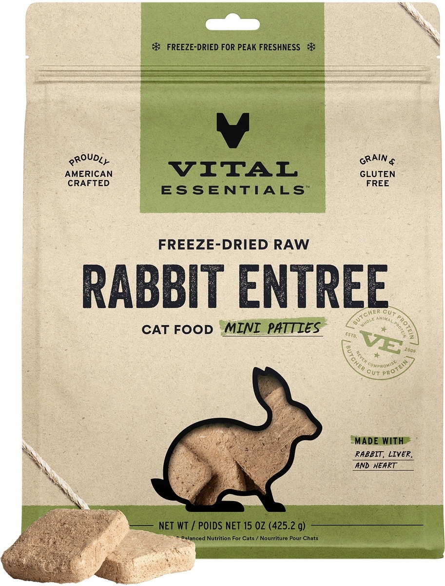 Vital Essentials Rabbit VITAL ESSENTIALS Mini Patties Raw Rabbit Entree Freeze-Dried Cat Food ...