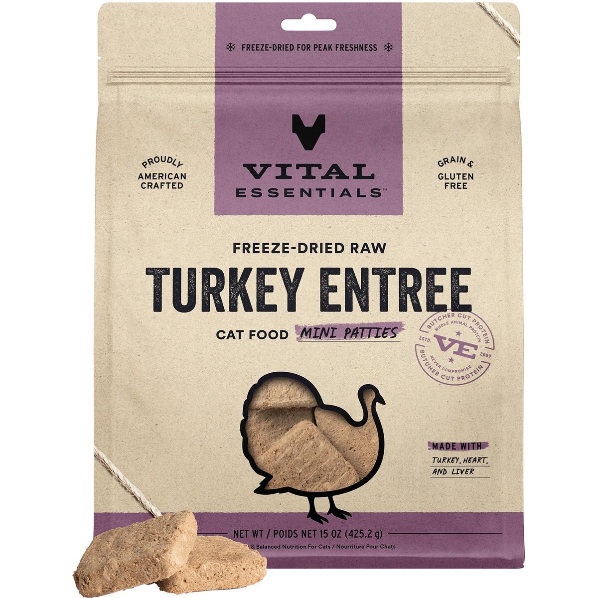 Vital Essentials Mini Patties Raw Turkey Entree Freeze-Dried Cat Food, 15-oz bag