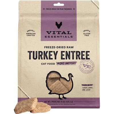 Vital Essentials Vital Essentials Mini Patties Raw Turkey Entree Freeze-Dried Cat Food, 15-oz bag