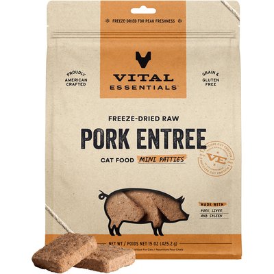 Vital Essentials Vital Essentials Mini Patties Raw Pork Entree Freeze-Dried Cat Food, 15-oz bag