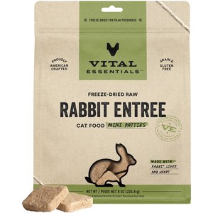 Vital Essentials Freeze-Dried Raw Rabbit Mini Patties Entree Cat Food, 8-oz bag