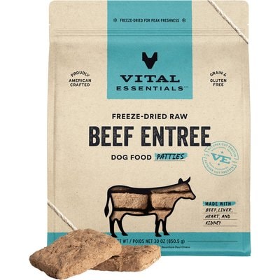 Vital Essentials Vital Essentials Patties Raw Beef Entree Freeze-Dried Dog Food & Topper, 30-oz bag