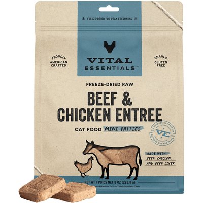 Vital Essentials Vital Essentials Mini Patties Raw Beef & Chicken Entree Freeze-Dried Cat Food, 8-oz bag