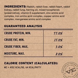 Vital Essentials Freeze-Dried Raw Rabbit Mini Patties Entree Cat Food, 8-oz bag