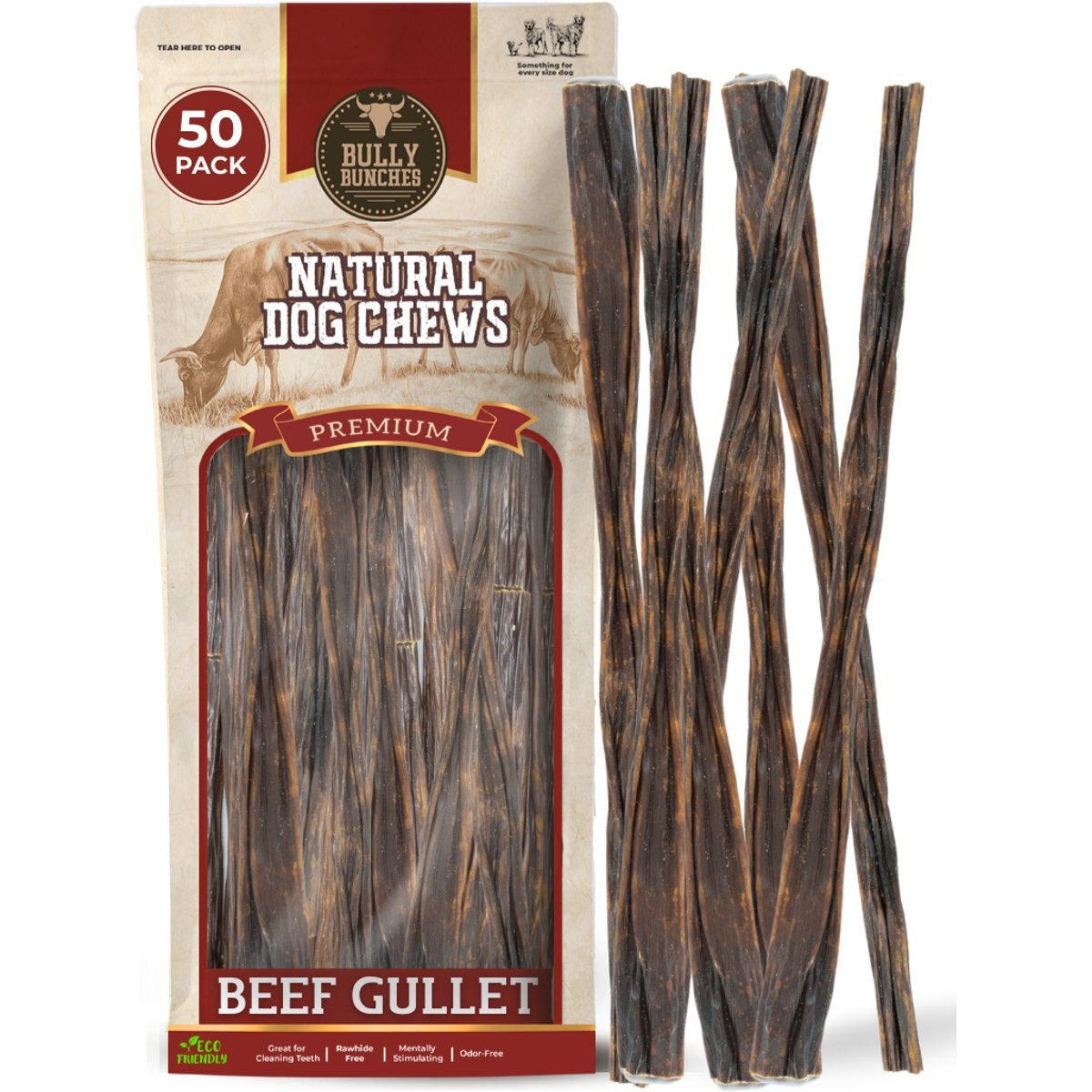 Bully Bunches 12-inch Beef Flavor Natural Jerky Sticks Dog Treats, 50 count
