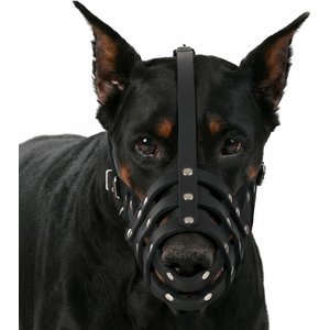 CollarDirect Doberman Leather Dog Muzzle, Chestnut Brown, Medium