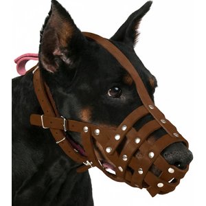 CollarDirect Doberman Leather Dog Muzzle, Black, Large