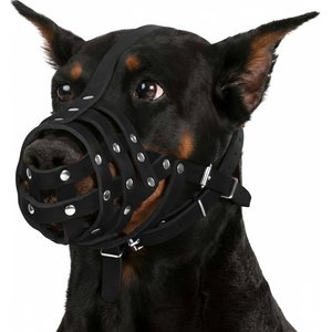 CollarDirect Doberman Leather Dog Muzzle, Chestnut Brown, Medium