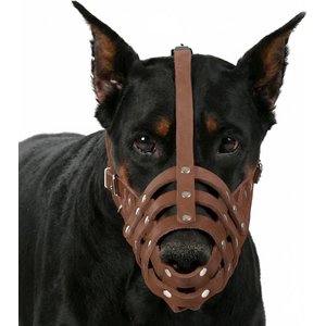 CollarDirect Doberman Leather Dog Muzzle, Black, Large