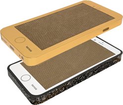Kensie Phone-Shaped Reversible Corrugated Cardboard Cat Scratcher Toy with Catnip, 18 x 9 x 2.6-in, Gold/Black