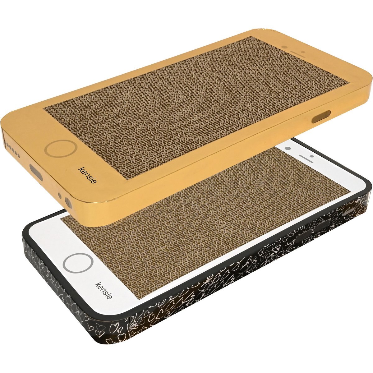 Kensie Phone-Shaped Reversible Corrugated Cardboard Cat Scratcher Toy with Catnip, 18 x 9 x 2.6-in, Gold/Black
