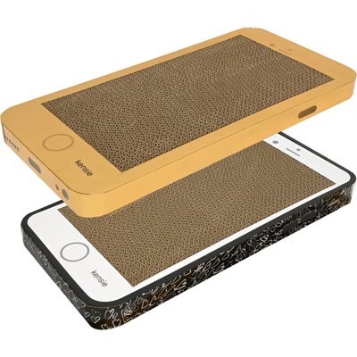Kensie Kensie Phone-Shaped Reversible Corrugated Cardboard Cat Scratcher Toy with Catnip, 18 x 9 x 2.6-in, Gold/Black