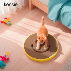 Kensie Happy Face Reversible Corrugated Cardboard Cat Scratcher Toy with Catnip, Yellow, 15 x 15 x 1.7-in slide 2 of 6