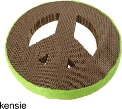 Kensie Peace Sign Reversible Corrugated Cardboard Cat Scratcher Toy with Catnip, Green, 15 x 15 x 1.7-in slide 2 of 6
