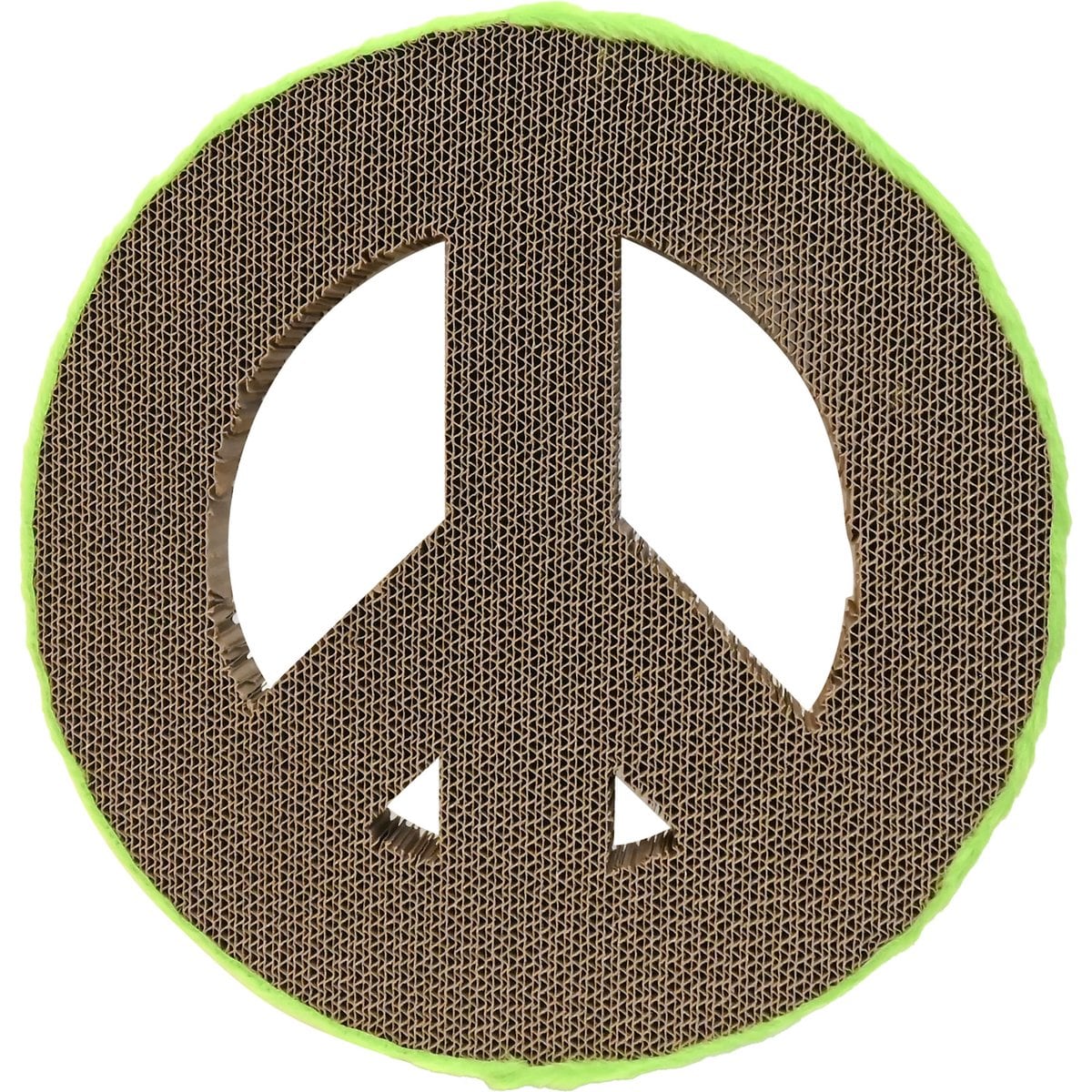 Kensie Peace Sign Reversible Corrugated Cardboard Cat Scratcher Toy with Catnip, Green, 15 x 15 x 1.7-in