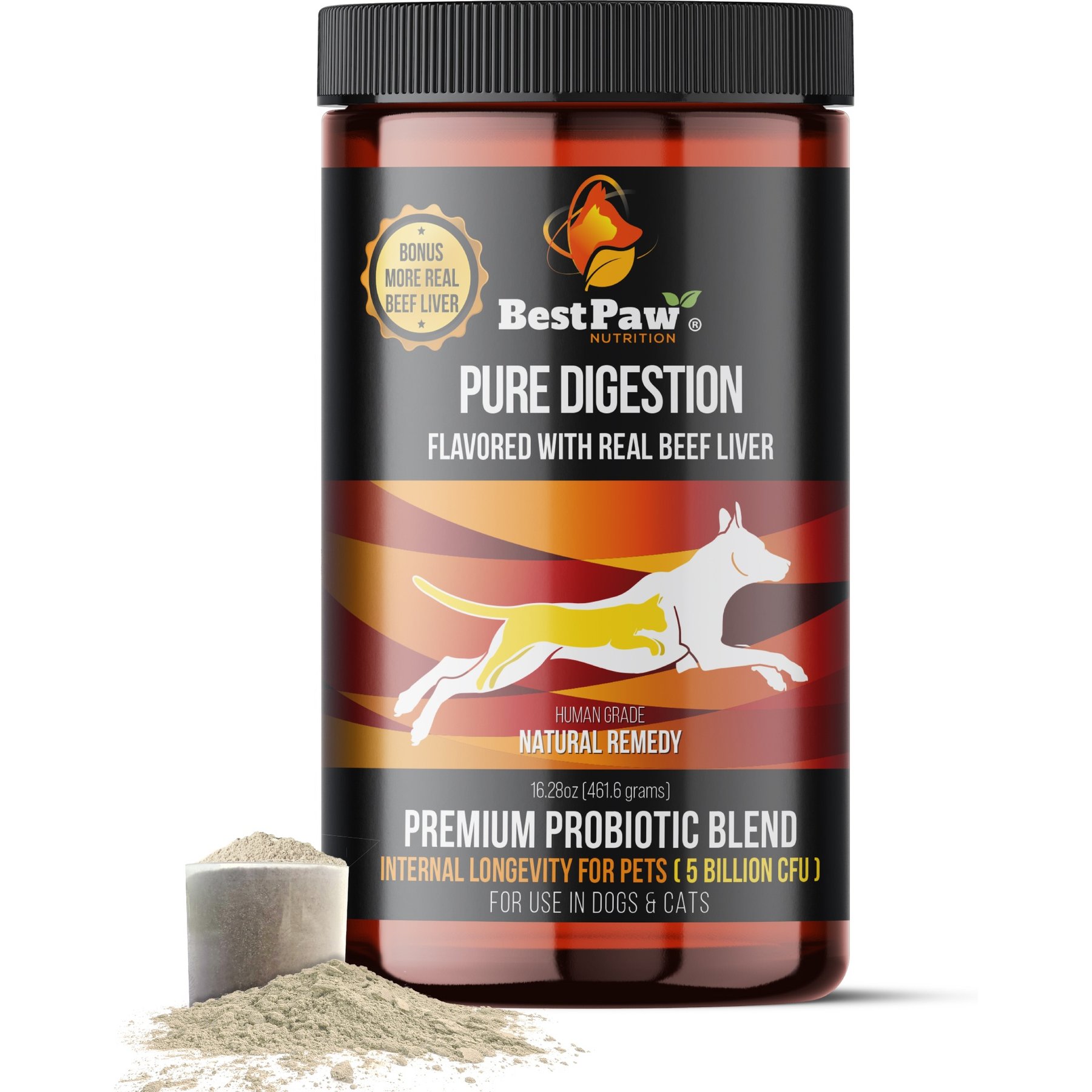Best Paw Nutrition Pure Digestion Probiotic, Prebiotic & Digestive Enzyme Powder for Dog & Cat Supplement, 16.26-oz bottle