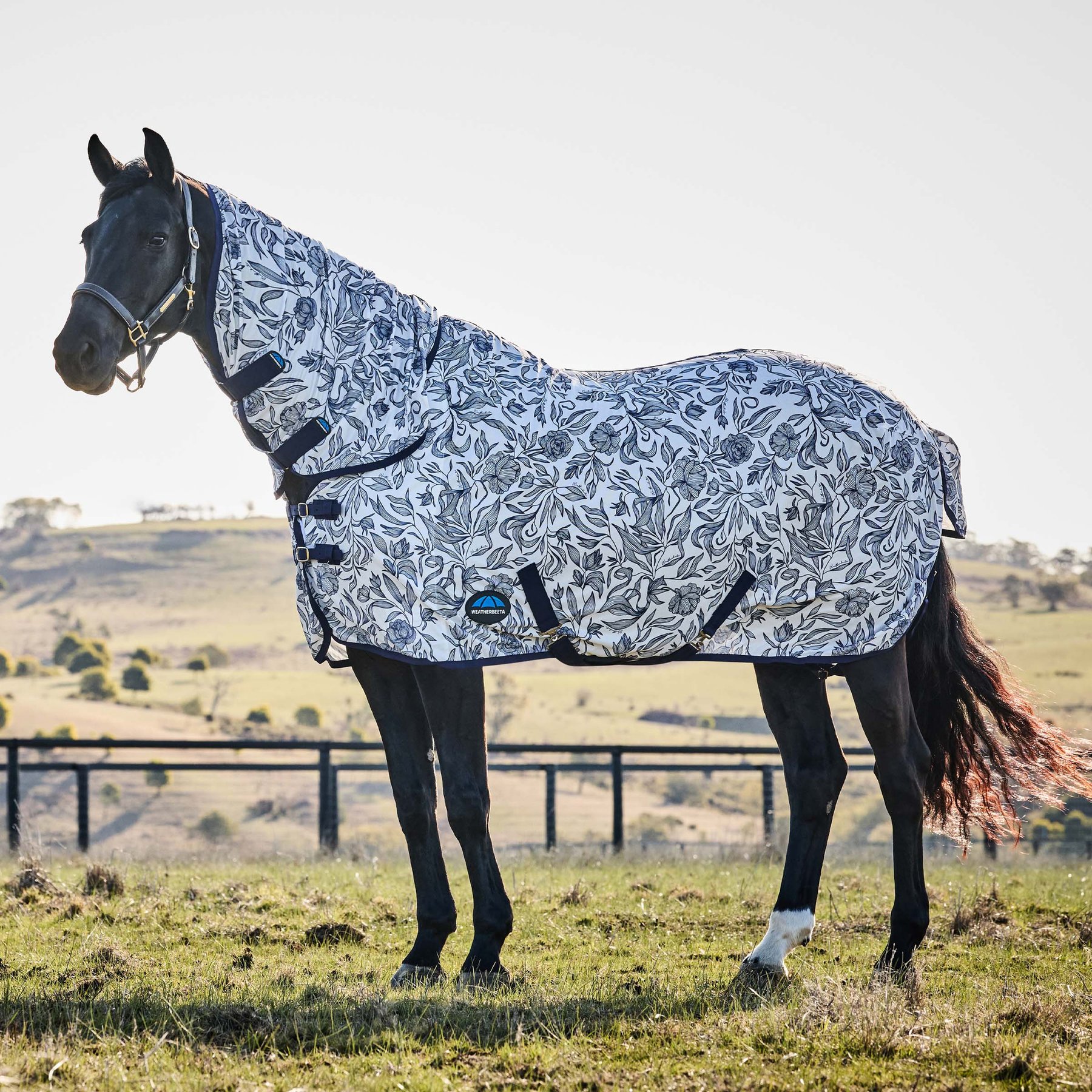 WeatherBeeta ComFiTec Limited Edition Horse Fly Sheet Combo, White/Navy Floral Print, 69-in