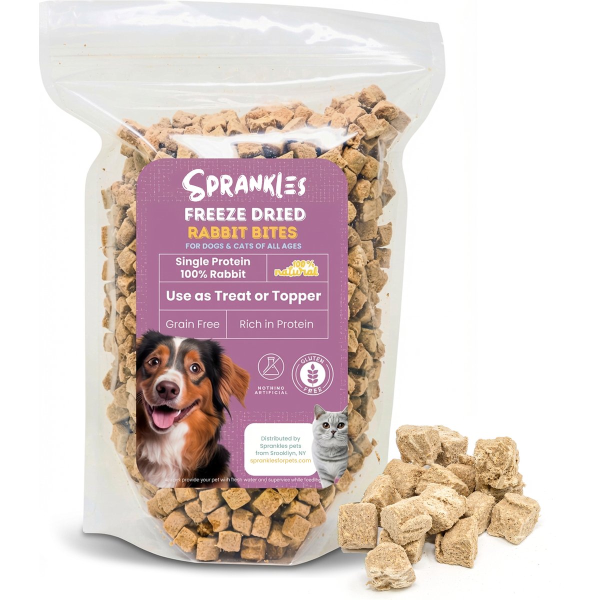 Sprankles Natural Raw Rabbit Bites Freeze-Dried Dog Treats, 9-oz pouch