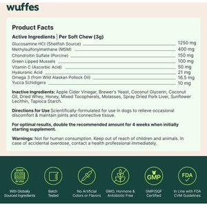 Wuffes Advanced Hip & Joint Chews with Glucosamine & Chondroitin Pork Liver Flavored Soft Chews for Large Dogs, 30 count