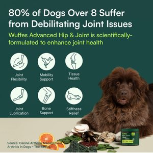 Wuffes Advanced Hip & Joint Chews with Glucosamine & Chondroitin Pork Liver Flavored Soft Chews for Large Dogs, 30 count