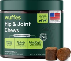 Wuffes Advanced Hip & Joint Chews with Glucosamine & Chondroitin Pork Liver Flavored Soft Chews for Large Dogs, 30 count