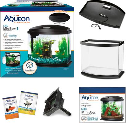 Show full view: Aqueon LED MiniBow SmartClean Fish Aquarium Kit, Black, 5-gal slide 2 of 10