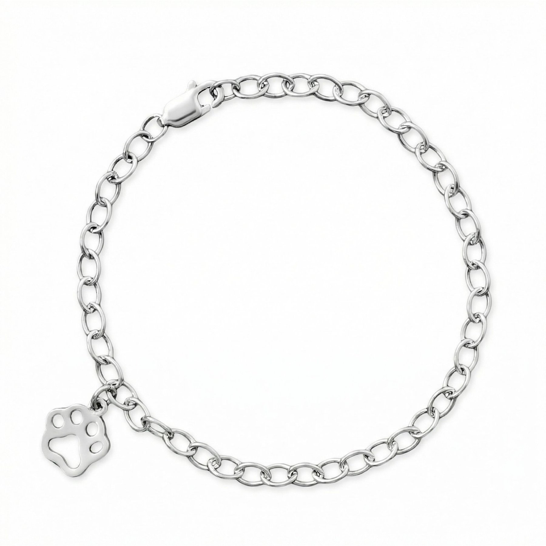 Best FURever Friends 7-in Sterling Silver Cable Chain with Paw Print Charm, Silver