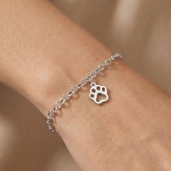 Best FURever Friends 7-in Sterling Silver Cable Chain with Paw Print Charm, Silver slide 2 of 3
