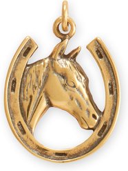 Best FURever Friends Horse in Horseshoe Sterling Silver Charm, 22.9 x 18 mm, Gold