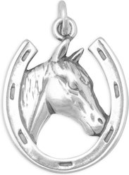 Best FURever Friends Horse in Horseshoe Sterling Silver Charm, 22.9 x 18 mm, Silver