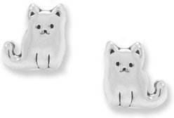Best FURever Friends Mini Sterling Silver Sitting Pretty Kitty Cat Stud Earrings, Silver