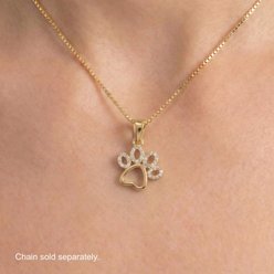 Best FURever Friends Sterling Silver Cutout CZ Paw Print Pendant, 12.8 x 14.7 mm, Gold slide 2 of 2