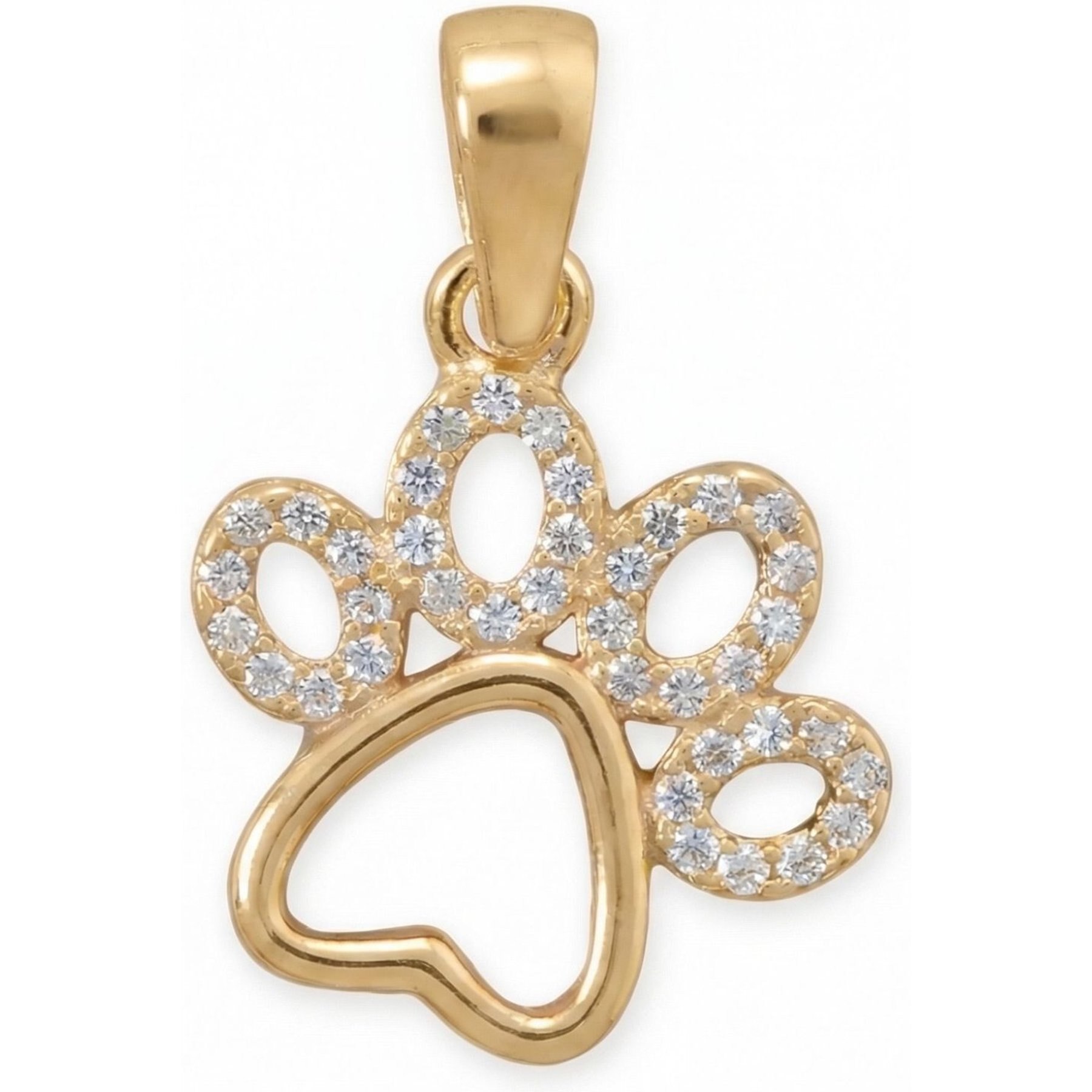Best FURever Friends Sterling Silver Cutout CZ Paw Print Pendant, 12.8 x 14.7 mm, Gold