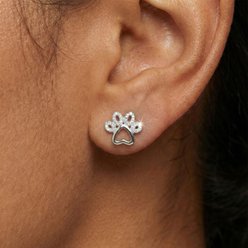Best FURever Friends Sterling Silver Cutout CZ Paw Print Stud Earrings, Silver slide 2 of 3