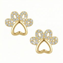 Best FURever Friends Sterling Silver Cutout CZ Paw Print Stud Earrings, Gold