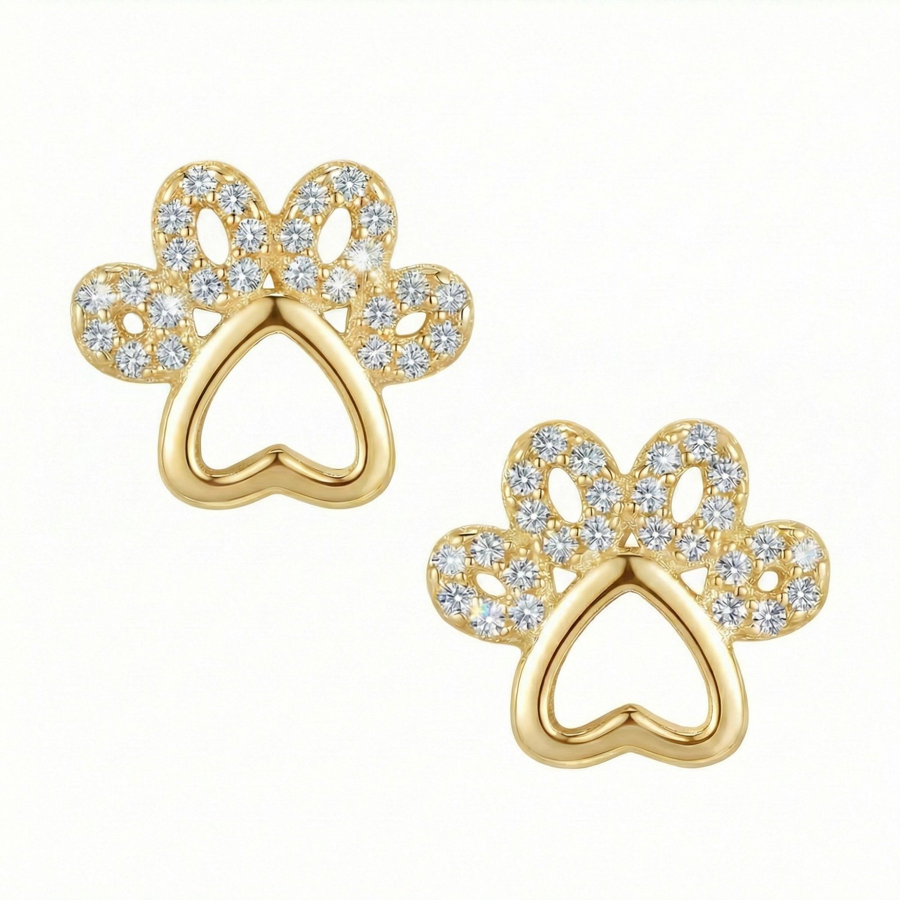 Best FURever Friends Sterling Silver Cutout CZ Paw Print Stud Earrings, Gold