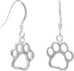 Best FURever Friends Sterling Silver Cutout Paw Print Drop Earrings, Silver