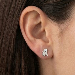 Best FURever Friends Sterling Silver Fluffy Puppy Dog Stud Earrings, Silver slide 2 of 3