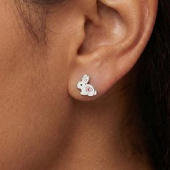 Best FURever Friends Sterling Silver Enamel Bunny Rabbit Stud Earrings, Silver slide 2 of 3
