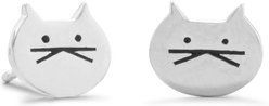 Best FURever Friends Sterling Silver Fat Cat Face Stud Earrings, Silver