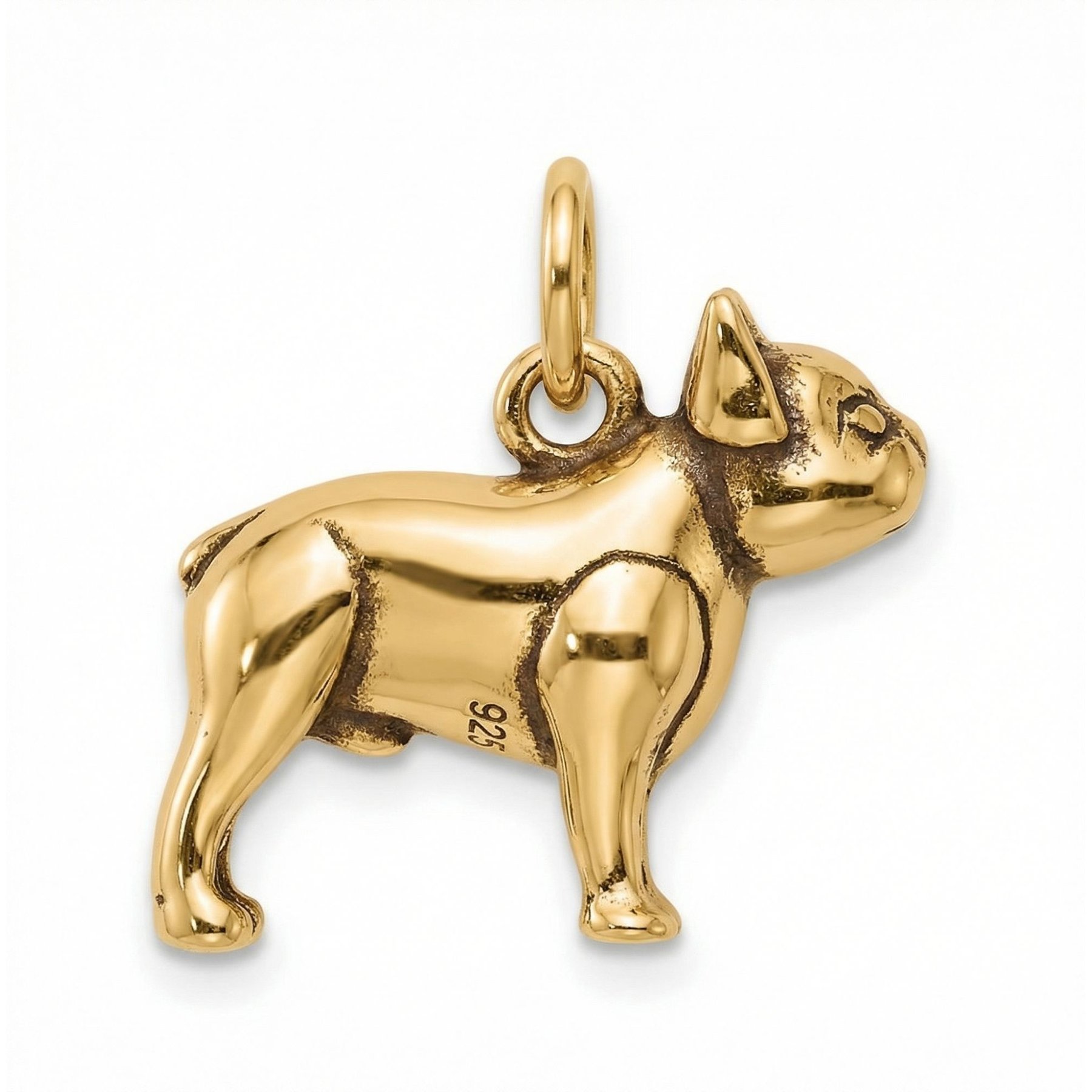 Best FURever Friends Sterling Silver Frenchie Dog Charm, 12.9 x 16.4 mm, Gold
