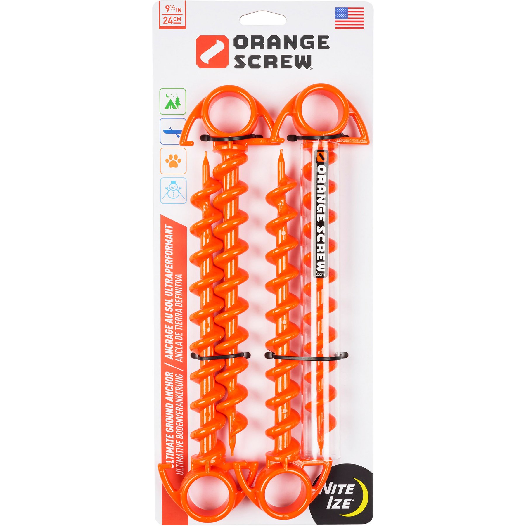 Nite Ize Orange Screw Ultimate Ground Anchor Dog Tie Out Stake, Bright Orange, Small, 4
