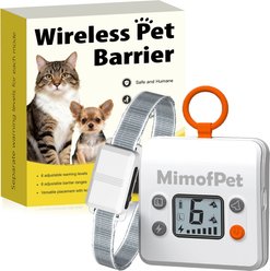 Mimofpet B1-S Wireless Rechargeable Indoor Barrier 6 Adjustable Range Radius up to 7 ft for Small Dogs & Cats with Hook, White, Small