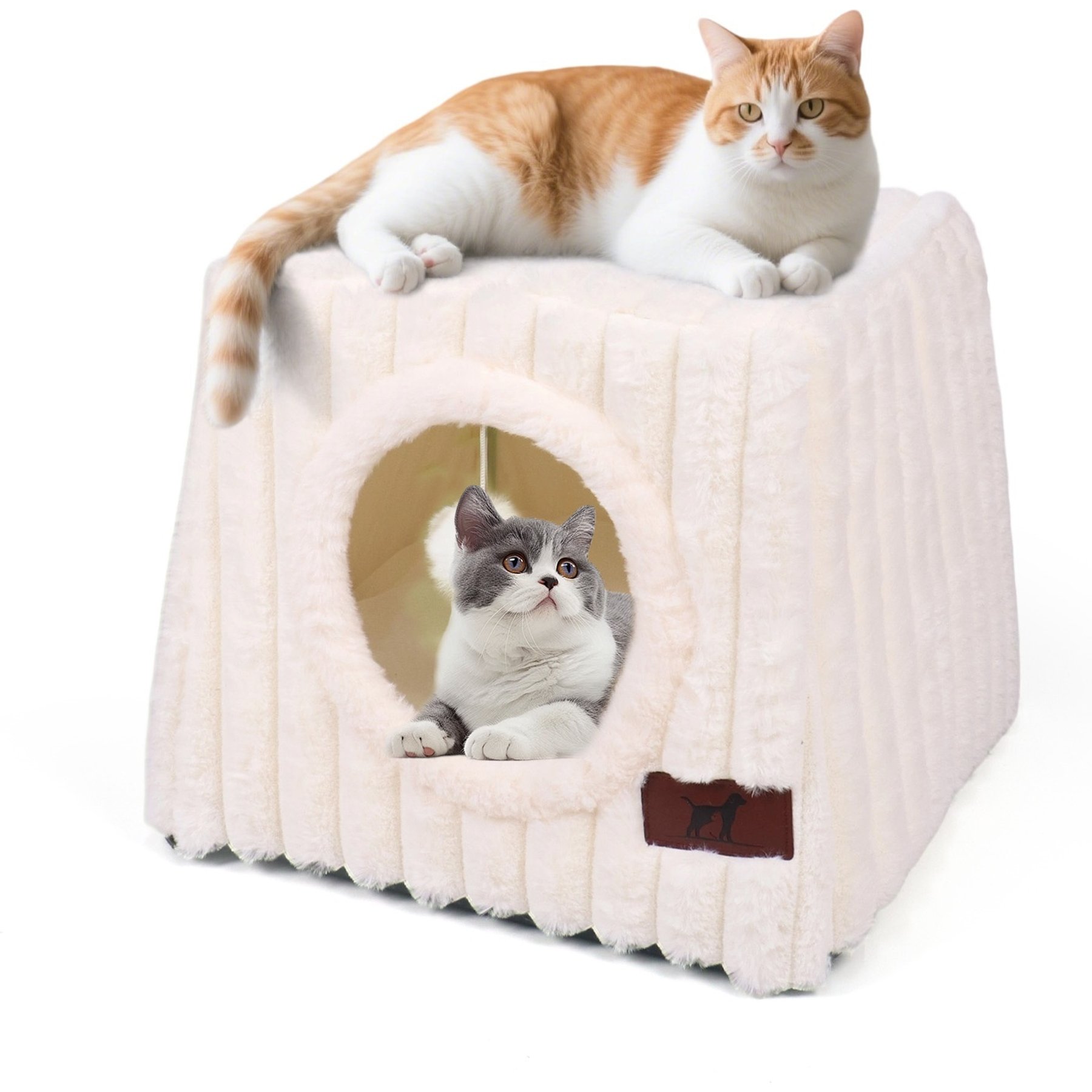 LFC PETS Cat Cave Beds with Fluffy Ball Hanging & Cat House with Removable Cover, Milkywhite