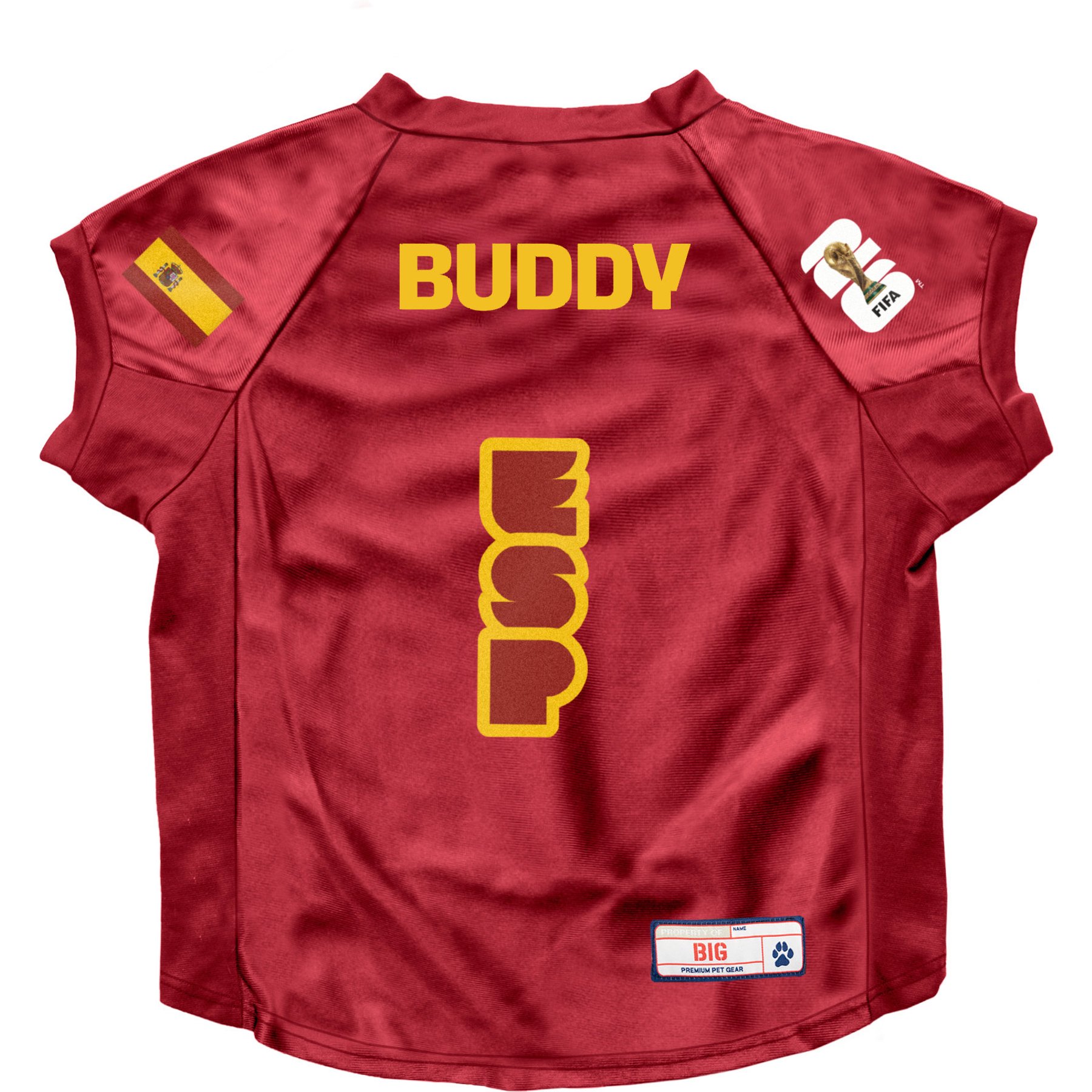 Littlearth FIFA World Cup 2026 Personalized Stretch Dog Jersey, Big, Spain