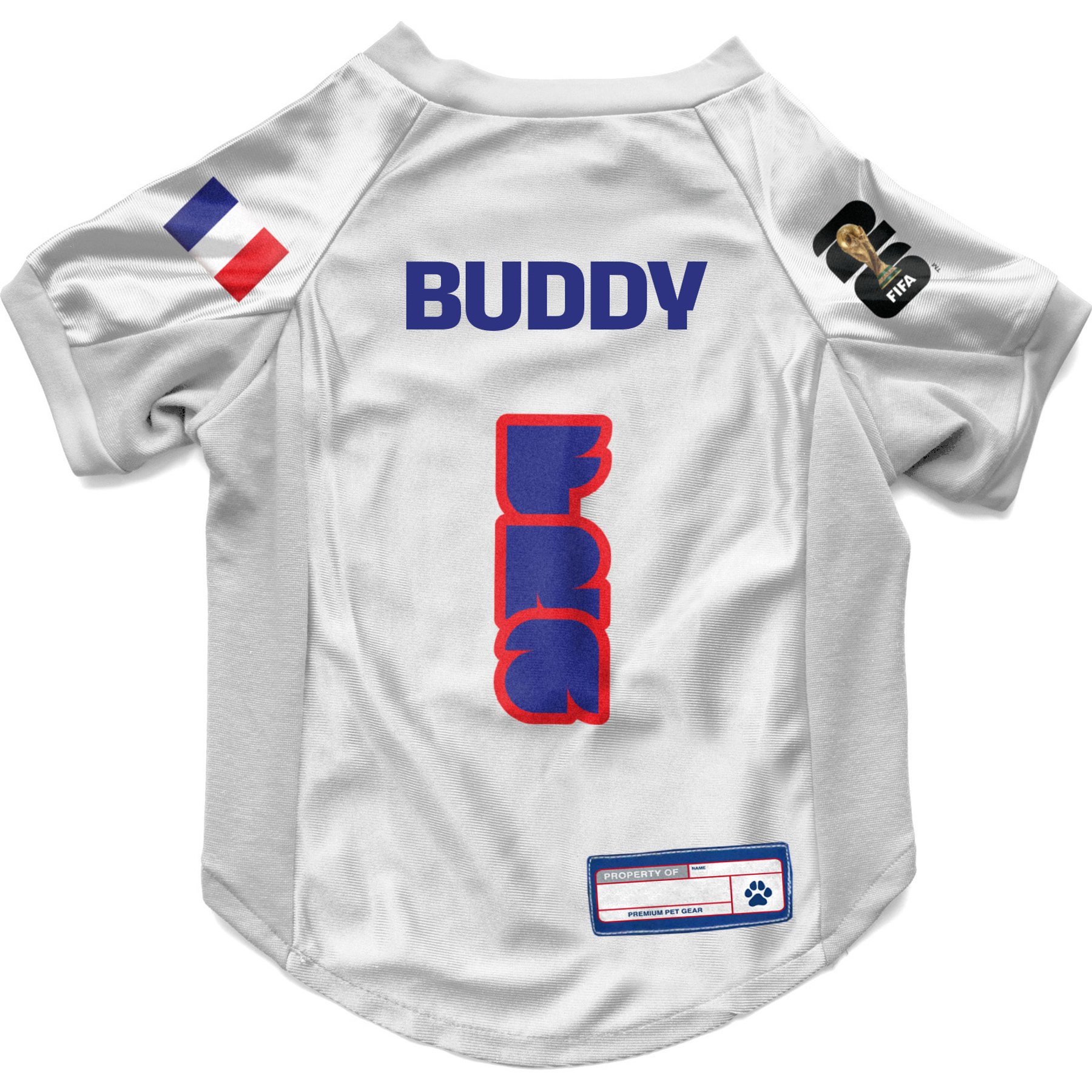 Littlearth FIFA World Cup 2026 Personalized Stretch Dog Jersey, Medium, France