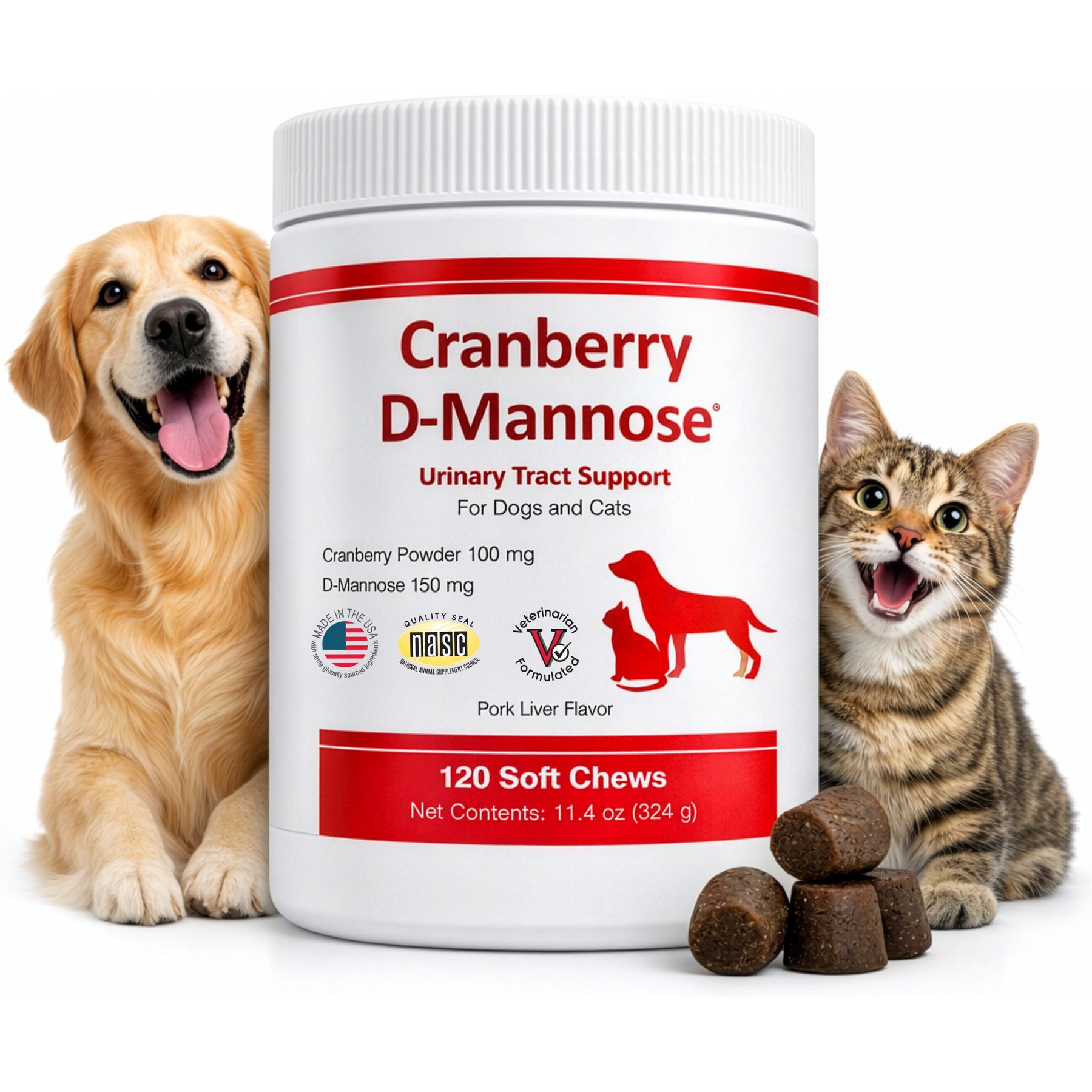 Pet Health Solutions Cranberry D-Mannose Urinary Tract Support Chews Supplement for Dogs, 120 count