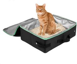 Gapzer Portable Leak-Proof Travel Cat Litter Box with Scoop, Black, 15.7 x 11.8 x 4.3-in