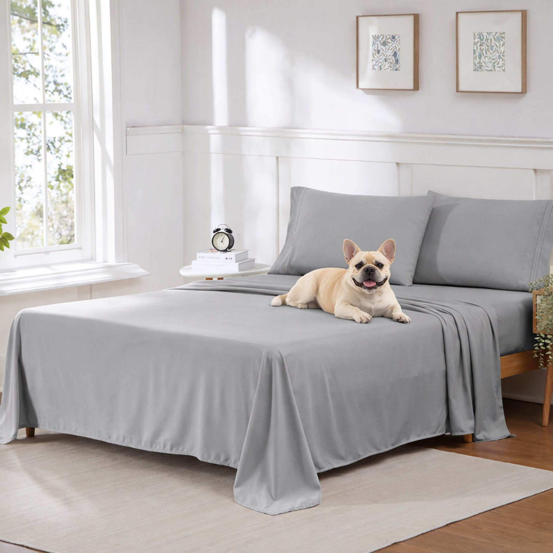 Sweet Home Collection Ultra Soft 1800 Series Double Brushed Microfiber 4-Piece Sheet Set, Silver, Queen