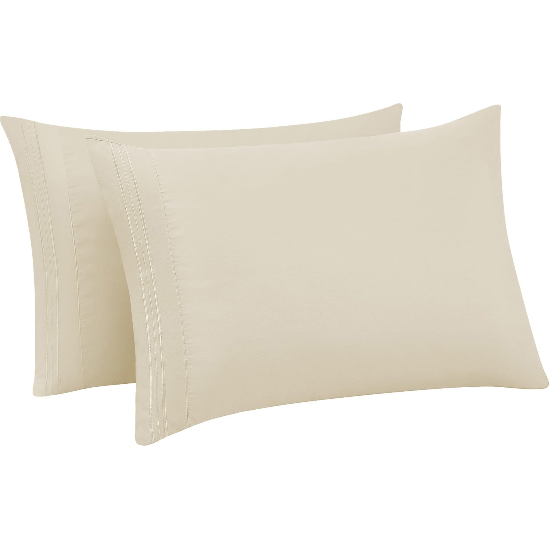 Sweet Home Collection Luxury Embroidered Ultra Soft Microfiber Pillowcases, Beige, King, 2 count
